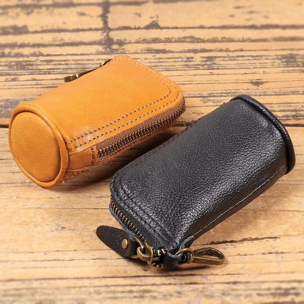 Vintage Vertical Leather Coin Holder with Key Loop – Babylon Leather - Babylon LeatherBabylon LeatherLJ124-Brown