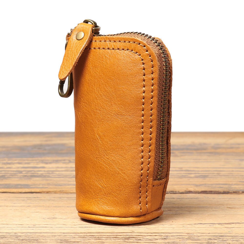 Vintage Vertical Leather Coin Holder with Key Loop – Babylon Leather - Babylon LeatherBabylon LeatherLJ124-Brown