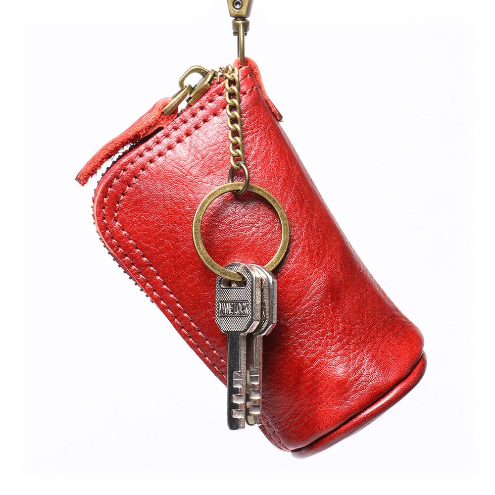 Vintage Vertical Leather Coin Holder with Key Loop – Babylon Leather - Babylon LeatherBabylon LeatherLJ124-Red