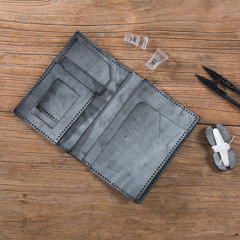 Vintage Waxed Leather Travel Passport Holder DIY Kit – Babylon Leather - Babylon LeatherBabylon LeatherLZ61-Black-Fog Wax Leather