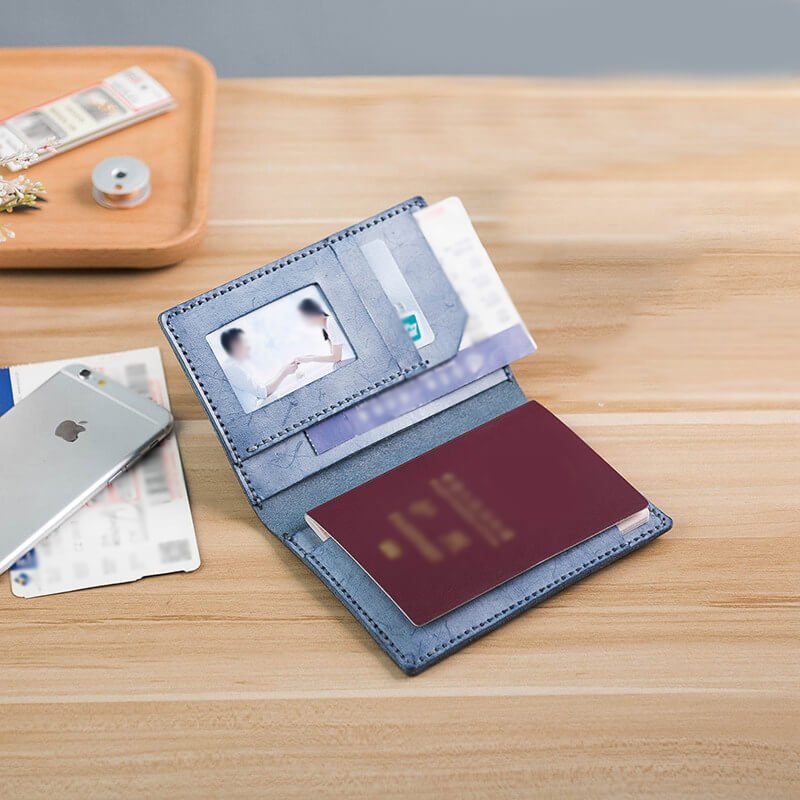 Vintage Waxed Leather Travel Passport Holder DIY Kit – Babylon Leather - Babylon LeatherBabylon LeatherLZ61-Blue-Fog Wax Leather