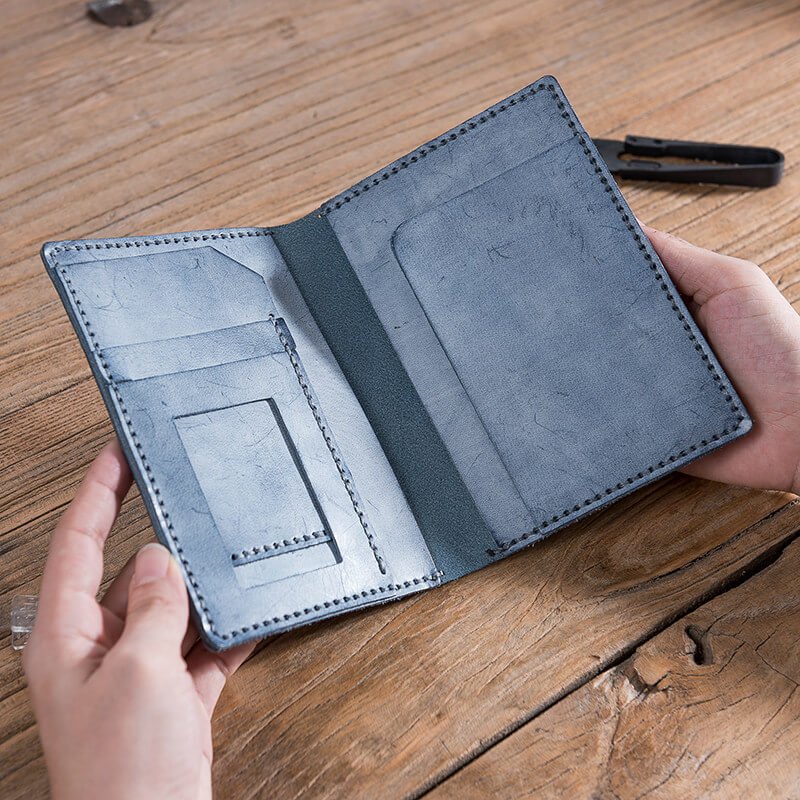 Vintage Waxed Leather Travel Passport Holder DIY Kit – Babylon Leather - Babylon LeatherBabylon LeatherLZ61-Blue-Fog Wax Leather