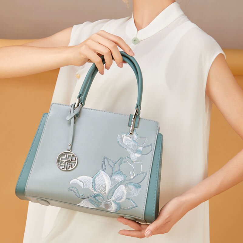 Voice of Light Leather and Silk Handbag Crossbody Bag – Babylon Leather - Babylon LeatherBabylon LeatherTX126-Blue