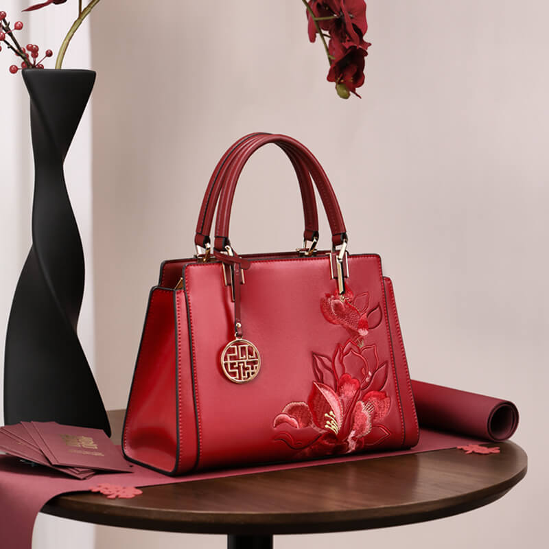 Voice of Light Leather Embroidery Handbag – Babylon Leather - Babylon LeatherBabylon LeatherTX146-Red