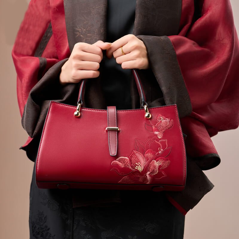 Voice of Light Leather Embroidery Handbag Crossbody Bag – Babylon Leather - Babylon LeatherBabylon LeatherTX144-Red