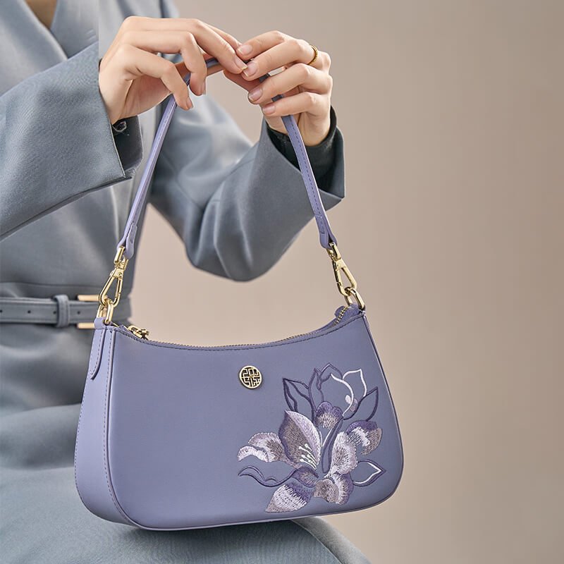 Voice of Light Leather Embroidery Shoulder Bag – Babylon Leather - Babylon LeatherBabylon LeatherTX147-Purple