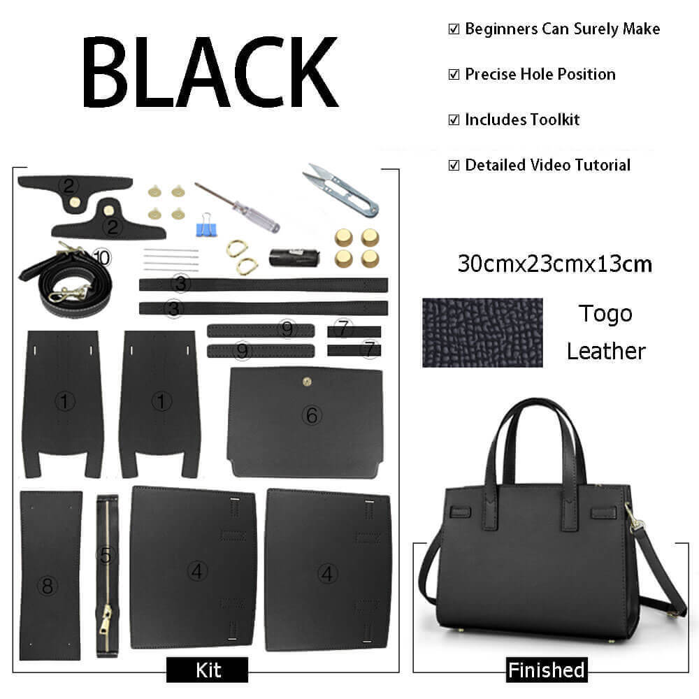 Walker Satchel Leather Bag DIY Kit – Babylon Leather - Babylon LeatherBabylon LeatherSY95-Black-Epsom Leather-Color-Matched