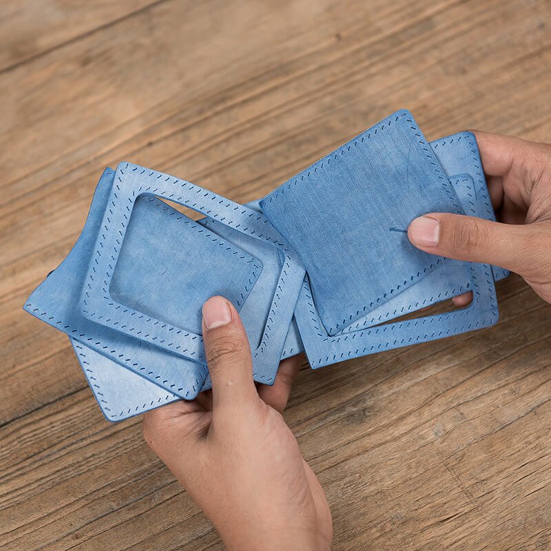 Waxed Leather Card Holder DIY Kit – Babylon Leather - Babylon LeatherBabylon LeatherLZ69-Blue-Fog Wax Leather