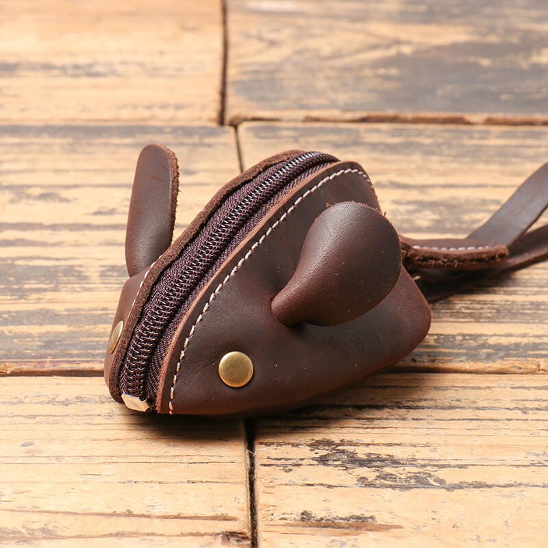 Whimsical Leather Mouse Coin Purse with Key Ring – Babylon Leather - Babylon LeatherBabylon LeatherLJ123-Dark Brown