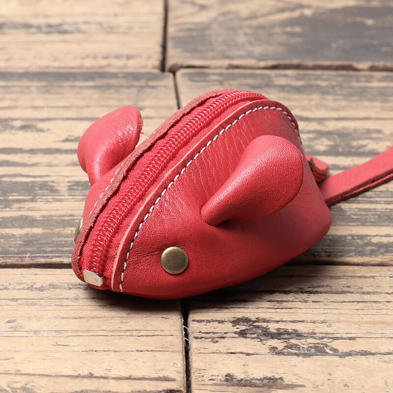 Whimsical Leather Mouse Coin Purse with Key Ring – Babylon Leather - Babylon LeatherBabylon LeatherLJ123-Red