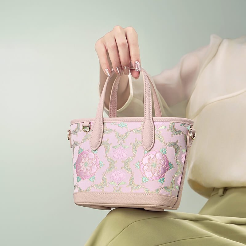 Whispering Bloom Leather and Silk Handbag Tote Bag – Babylon Leather - Babylon LeatherBabylon LeatherTX115-Pink