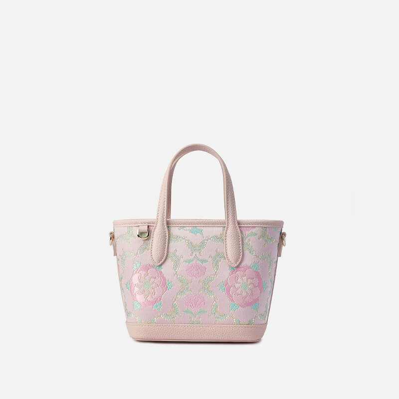 Whispering Bloom Leather and Silk Handbag Tote Bag – Babylon Leather - Babylon LeatherBabylon LeatherTX115-Pink
