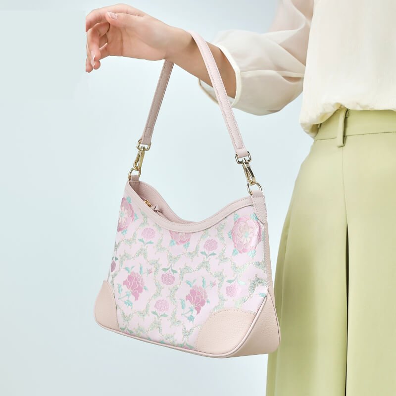 Whispering Bloom Leather and Silk Shoulder Handbag – Babylon Leather - Babylon LeatherBabylon LeatherTX114-Pink