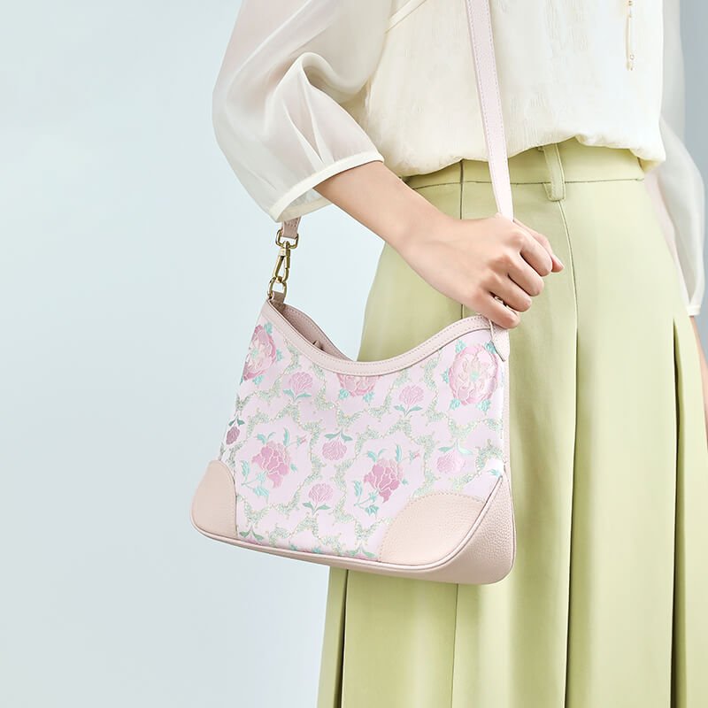 Whispering Bloom Leather and Silk Shoulder Handbag – Babylon Leather - Babylon LeatherBabylon LeatherTX114-Pink