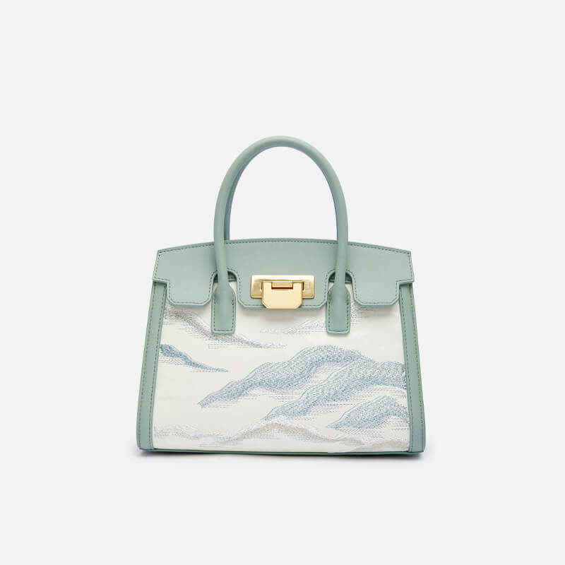 Whispering Peaks Leather and Silk Handbag – Babylon Leather - Babylon LeatherBabylon LeatherTX124-Cyan