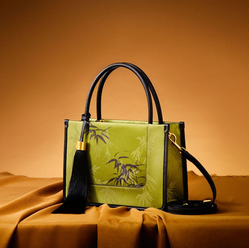 Whispers of Bamboo Leather and Silk Square Handbag – Babylon Leather - Babylon LeatherBabylon LeatherTX057-Green
