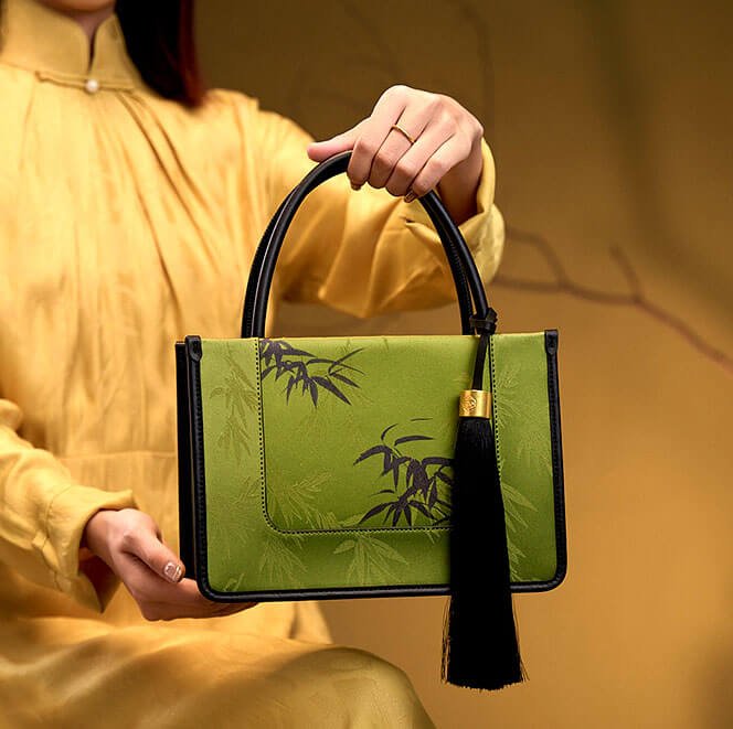 Whispers of Bamboo Leather and Silk Square Handbag – Babylon Leather - Babylon LeatherBabylon LeatherTX057-Green