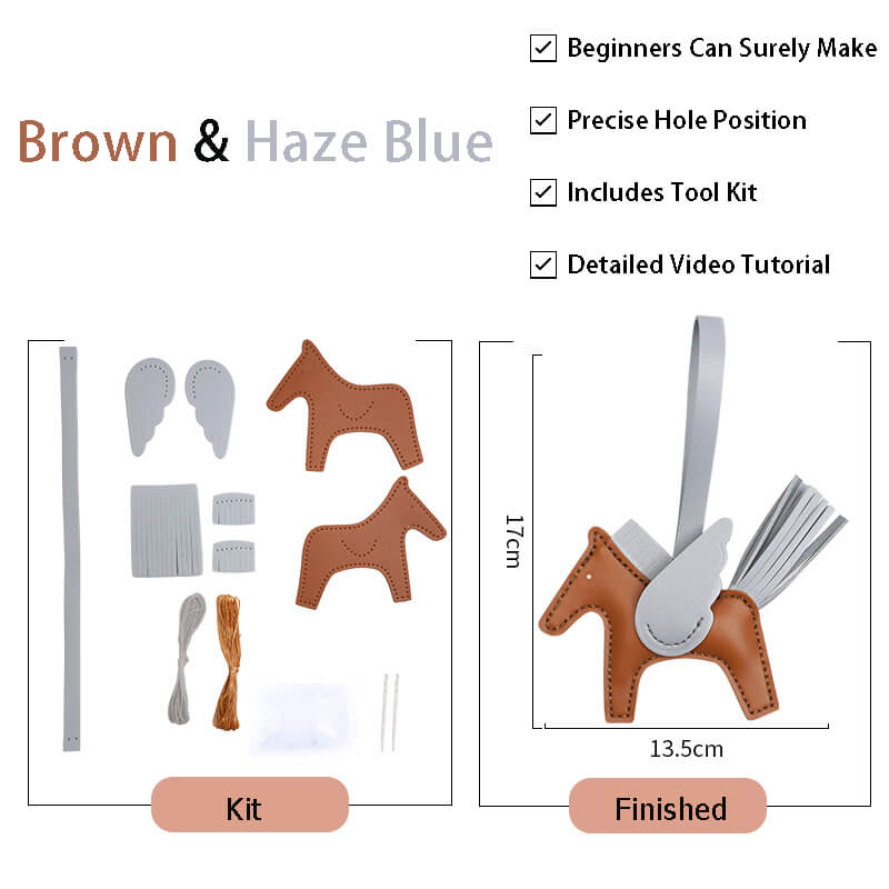 Winged Horse Leather Bag Charm DIY Kit - Babylon Leather - Babylon LeatherBabylon LeatherPP27-Brown & Haze Blue