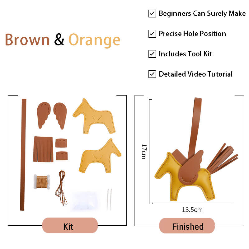 Winged Horse Leather Bag Charm DIY Kit - Babylon Leather - Babylon LeatherBabylon LeatherPP27-Brown & Orange