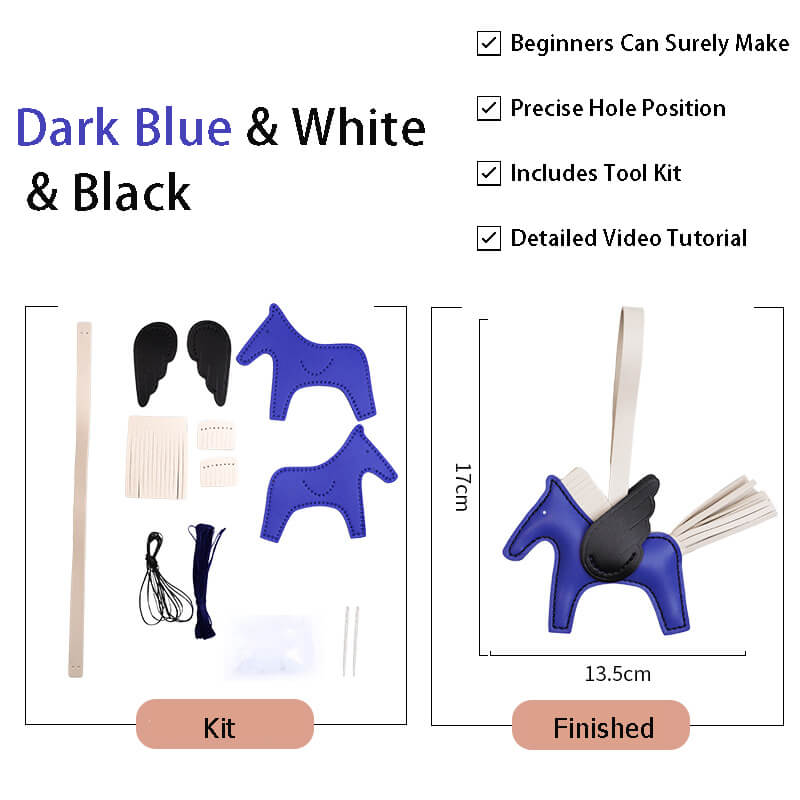 Winged Horse Leather Bag Charm DIY Kit - Babylon Leather - Babylon LeatherBabylon LeatherPP27-Dark Blue & White & Black