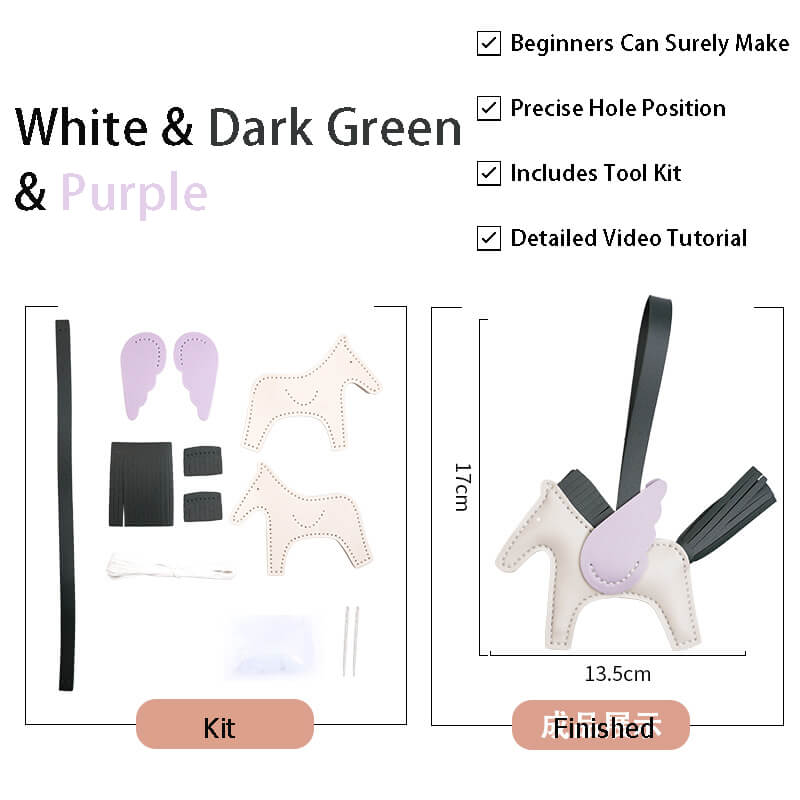 Winged Horse Leather Bag Charm DIY Kit - Babylon Leather - Babylon LeatherBabylon LeatherPP27-White & Dark Green & Purple