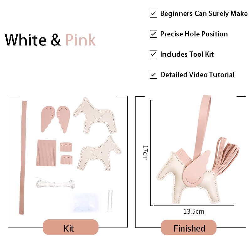 Winged Horse Leather Bag Charm DIY Kit - Babylon Leather - Babylon LeatherBabylon LeatherPP27-White & Pink