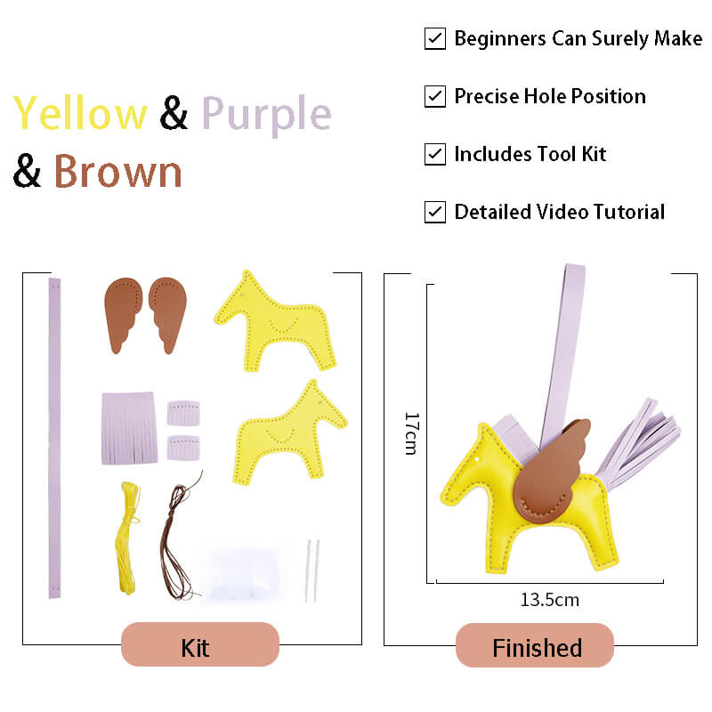 Winged Horse Leather Bag Charm DIY Kit - Babylon Leather - Babylon LeatherBabylon LeatherPP27-Yellow & Purple & Brown