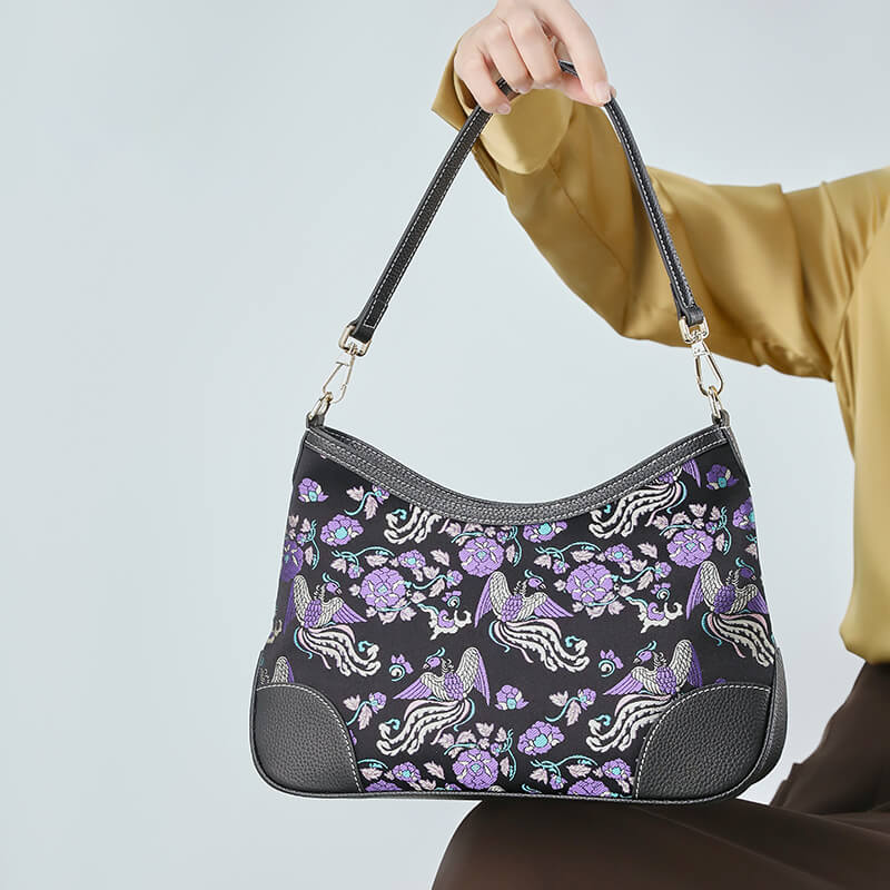 Wings of Serenity Leather and Silk Shoulder Bag – Babylon Leather - Babylon LeatherBabylon LeatherTX111-Black