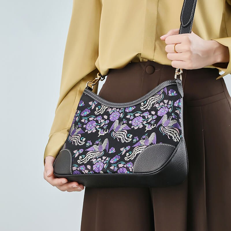 Wings of Serenity Leather and Silk Shoulder Bag – Babylon Leather - Babylon LeatherBabylon LeatherTX111-Black