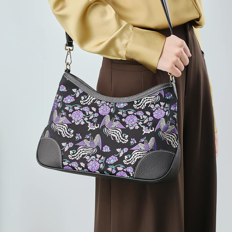 Wings of Serenity Leather and Silk Shoulder Bag – Babylon Leather - Babylon LeatherBabylon LeatherTX111-Black