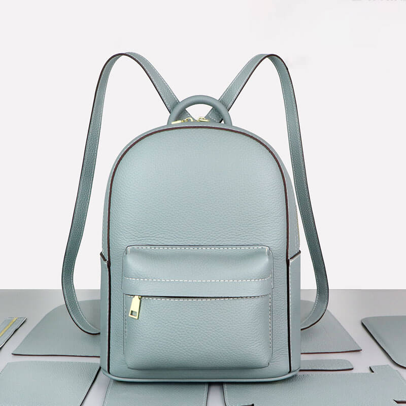 Women’s Large Leather Backpack DIY Kit – Babylon Leather - Babylon LeatherBabylon LeatherSY44 - Matching Color - Lychee Pattern Leather - Haze Blue