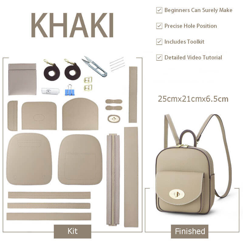 Women’s Leather Backpack DIY Kit – Babylon Leather - Babylon LeatherBabylon LeatherSY16 - Khaki - White