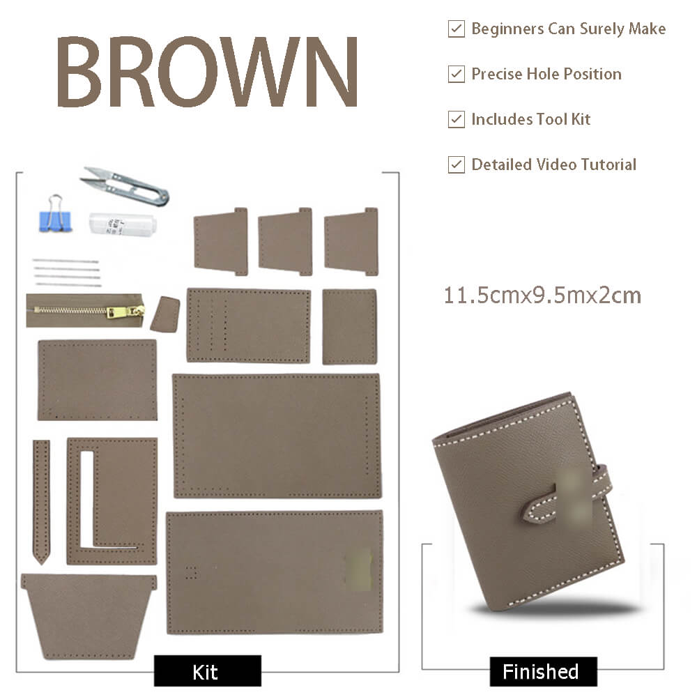 Women’s Leather Short Wallet DIY Kit – Babylon Leather - Babylon LeatherBabylon LeatherSY130-Brown-White