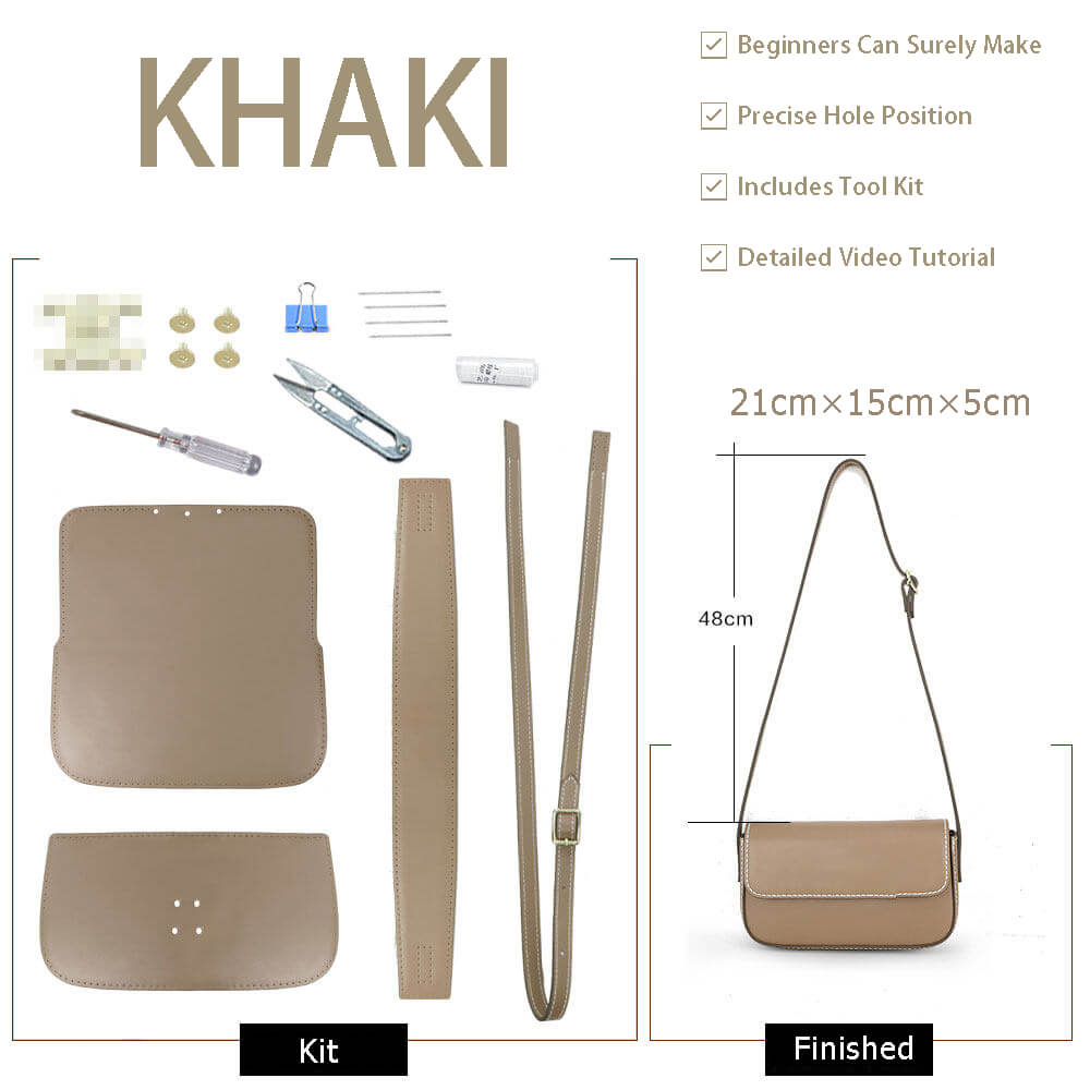Women’s Leather Square Shoulder Bag DIY Kit – Babylon Leather - Babylon LeatherBabylon LeatherSY134-Khaki-White