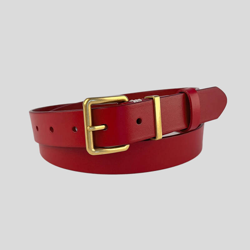 Women's Retro Top - Grain Cowhide Waist Belt – Babylon Leather - Babylon LeatherBabylon LeatherDJ08-Gold Buckle-Red