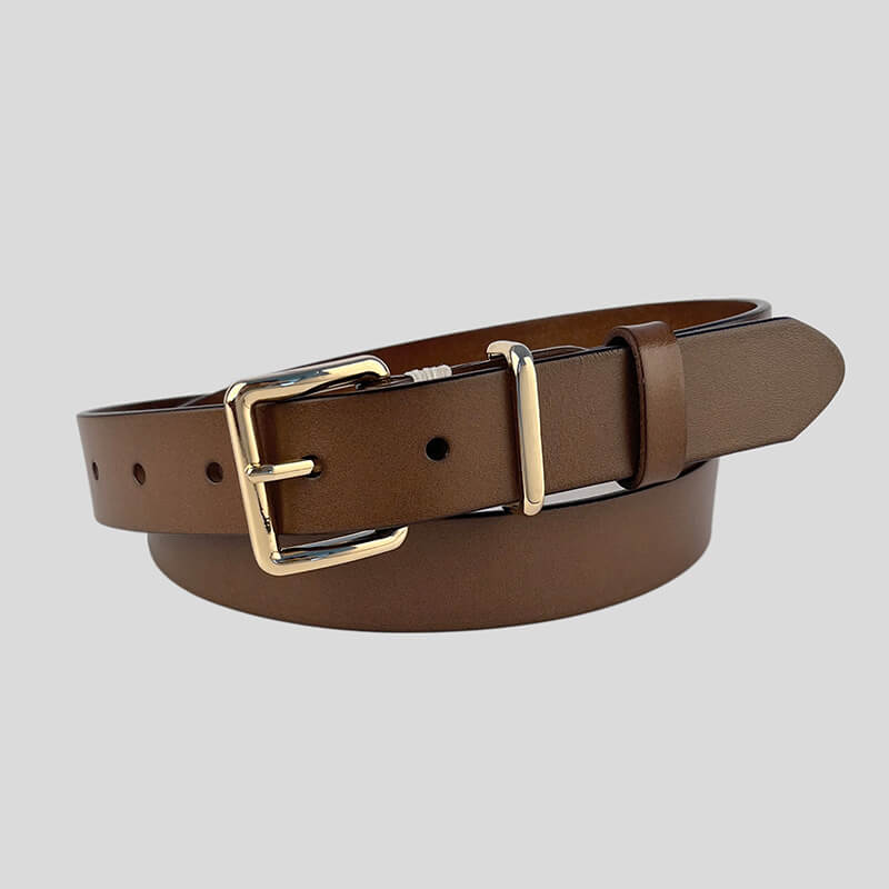 Women's Retro Top - Grain Cowhide Waist Belt – Babylon Leather - Babylon LeatherBabylon LeatherDJ08-Shiny Gold Buckle-Brown