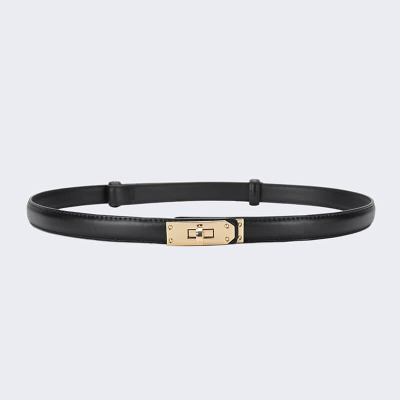 Women's Slim Lock - Buckle Split Leather Waist Belt – Babylon Leather - Babylon LeatherBabylon LeatherDJ20-Gold Buckle-Black