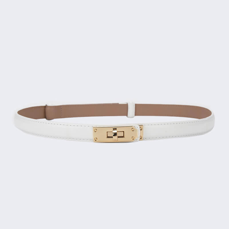 Women's Slim Lock - Buckle Split Leather Waist Belt – Babylon Leather - Babylon LeatherBabylon LeatherDJ20-Gold Buckle-White
