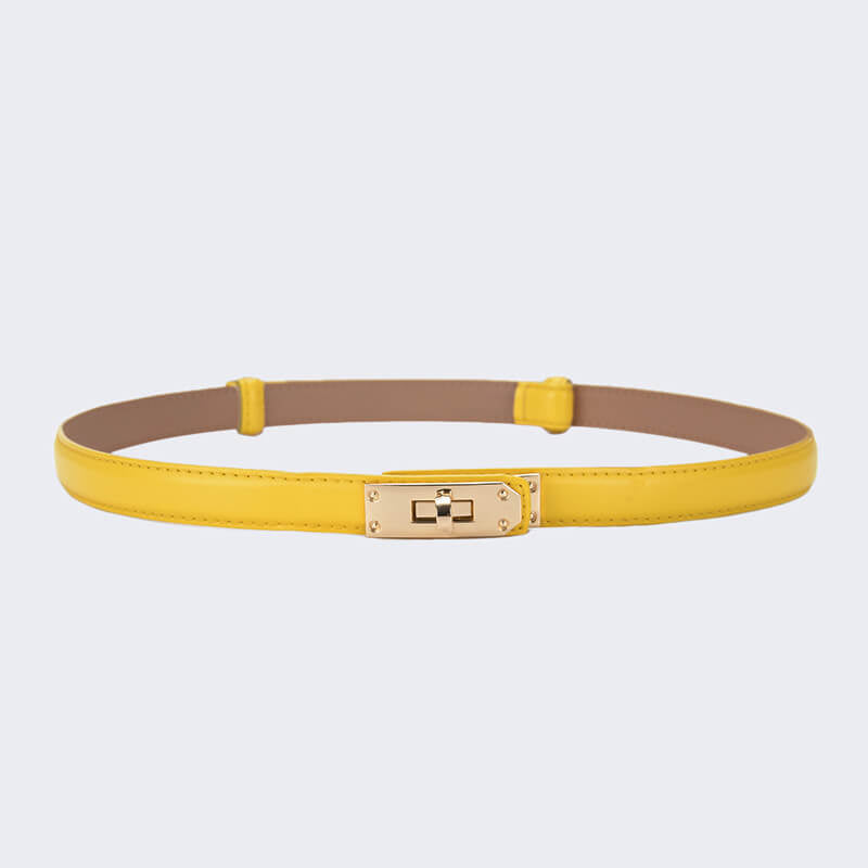 Women's Slim Lock - Buckle Split Leather Waist Belt – Babylon Leather - Babylon LeatherBabylon LeatherDJ20-Gold Buckle-Yellow