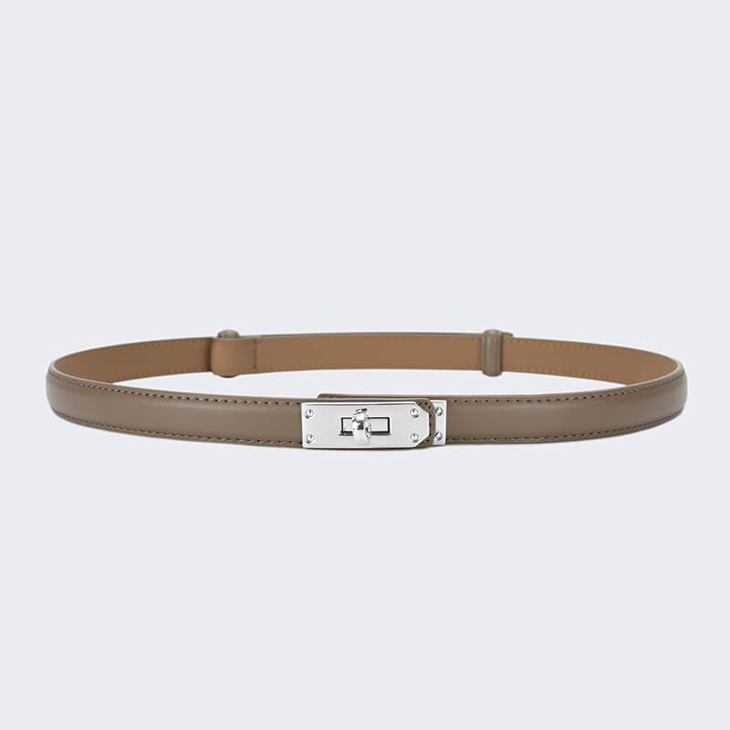 Women's Slim Lock - Buckle Split Leather Waist Belt – Babylon Leather - Babylon LeatherBabylon LeatherDJ20-Silver Buckle-Khaki