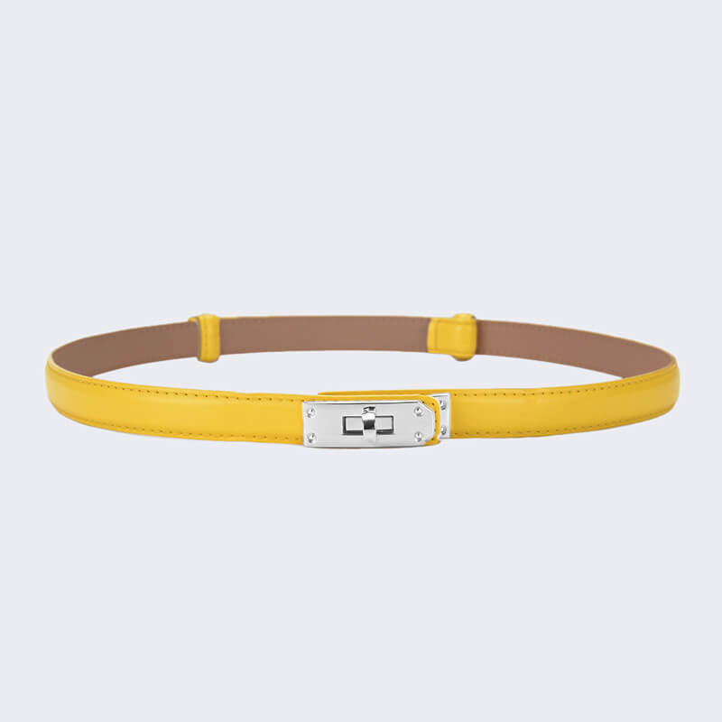 Women's Slim Lock - Buckle Split Leather Waist Belt – Babylon Leather - Babylon LeatherBabylon LeatherDJ20-Silver Buckle-Yellow