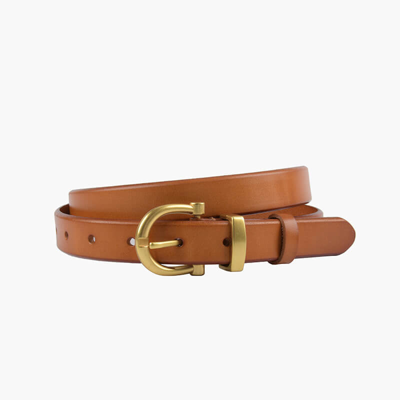 Women's Slim Vintage Cowhide Belt with Patent Finish – Babylon Leather - Babylon LeatherBabylon LeatherDJ06-Gold Buckle-Caramel