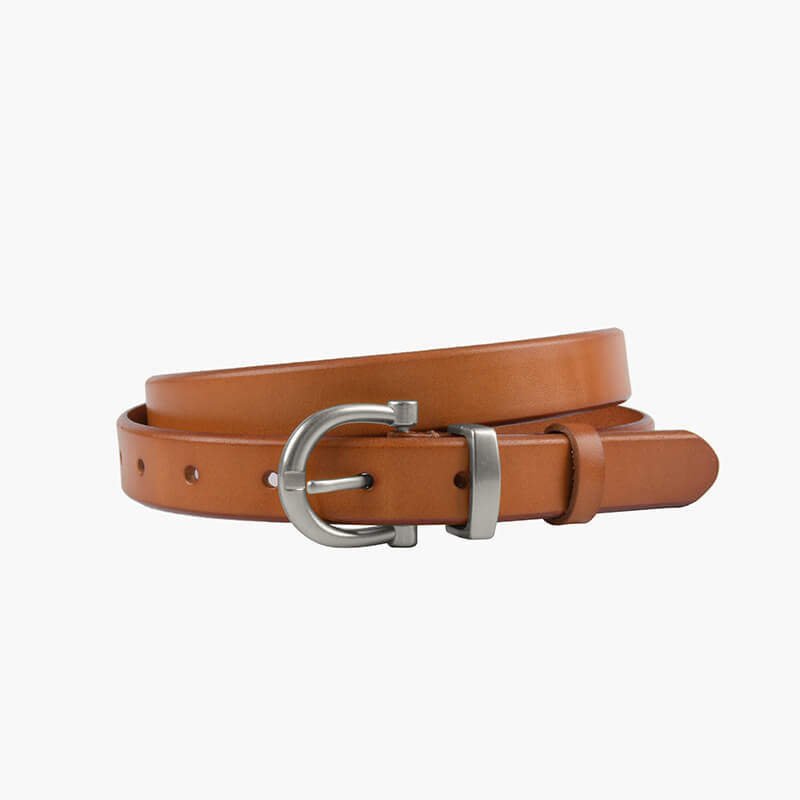 Women's Slim Vintage Cowhide Belt with Patent Finish – Babylon Leather - Babylon LeatherBabylon LeatherDJ06-Silver Buckle-Caramel