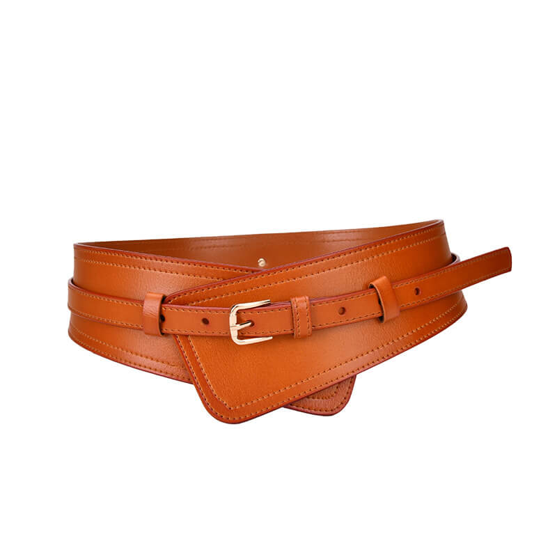 Women's Wide Split Leather Obi Belt with Pin Buckle – Babylon Leather - Babylon LeatherBabylon LeatherDJ13-Caramel