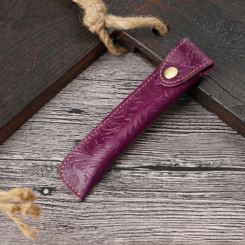 Wrap-Style Pen Sleeve – Babylon Leather - Babylon LeatherBabylon LeatherAN23-Purple-Carved Version