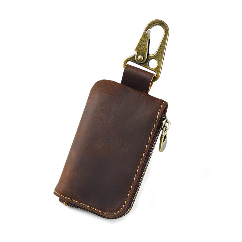 Zip Coin Pouch with Keyring – Babylon Leather - Babylon LeatherBabylon LeatherAN70-Coffee