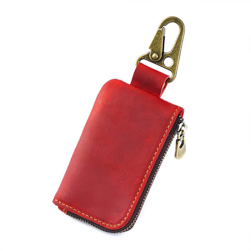 Zip Coin Pouch with Keyring – Babylon Leather - Babylon LeatherBabylon LeatherAN70-Wine Red
