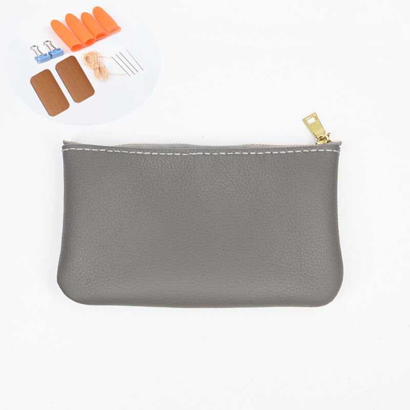 Zip Cosmetic Phone Coin Pouch Leather DIY Kit – Babylon Leather - Babylon LeatherBabylon LeatherCY43-Grey