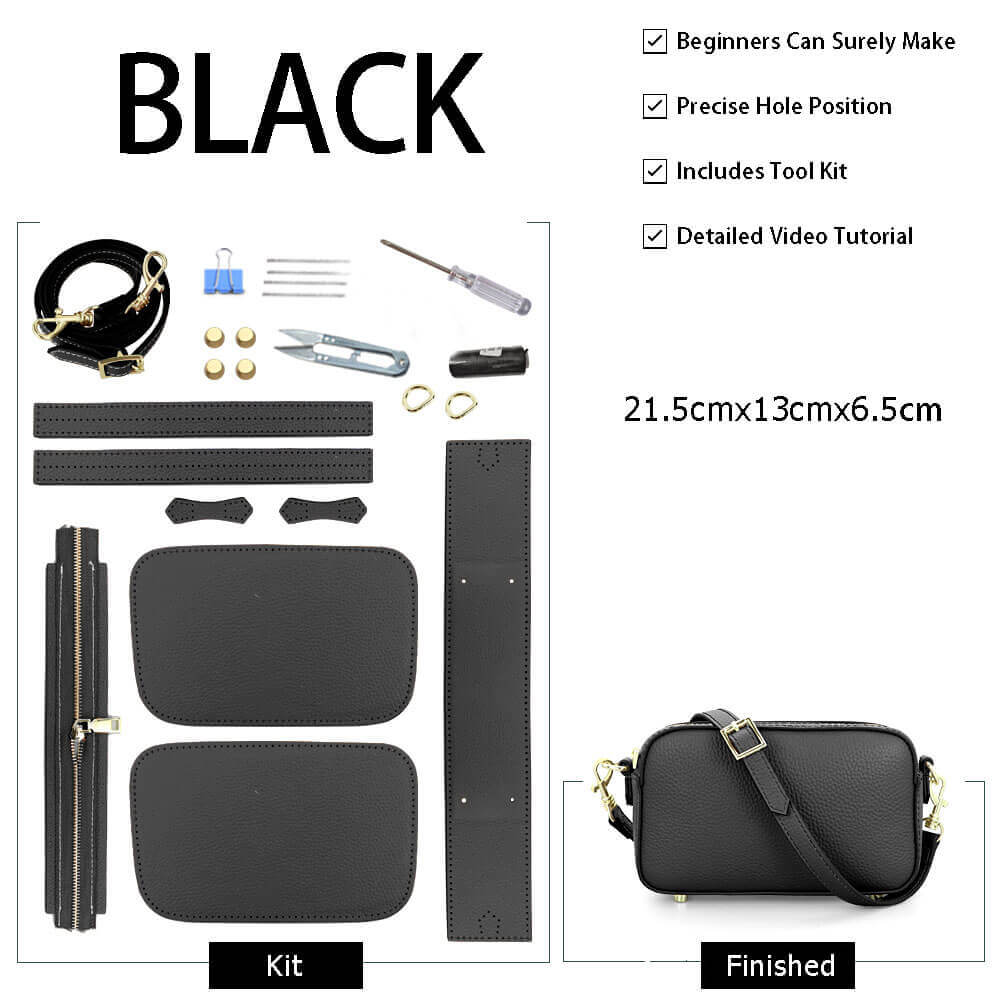Zip Crossbody Bag DIY Leather Kit – Babylon Leather - Babylon LeatherBabylon LeatherSY49-Black-Color-Matched