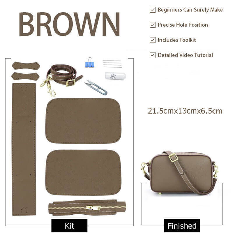 Zip Crossbody Bag DIY Leather Kit – Babylon Leather - Babylon LeatherBabylon LeatherSY49-Brown-White
